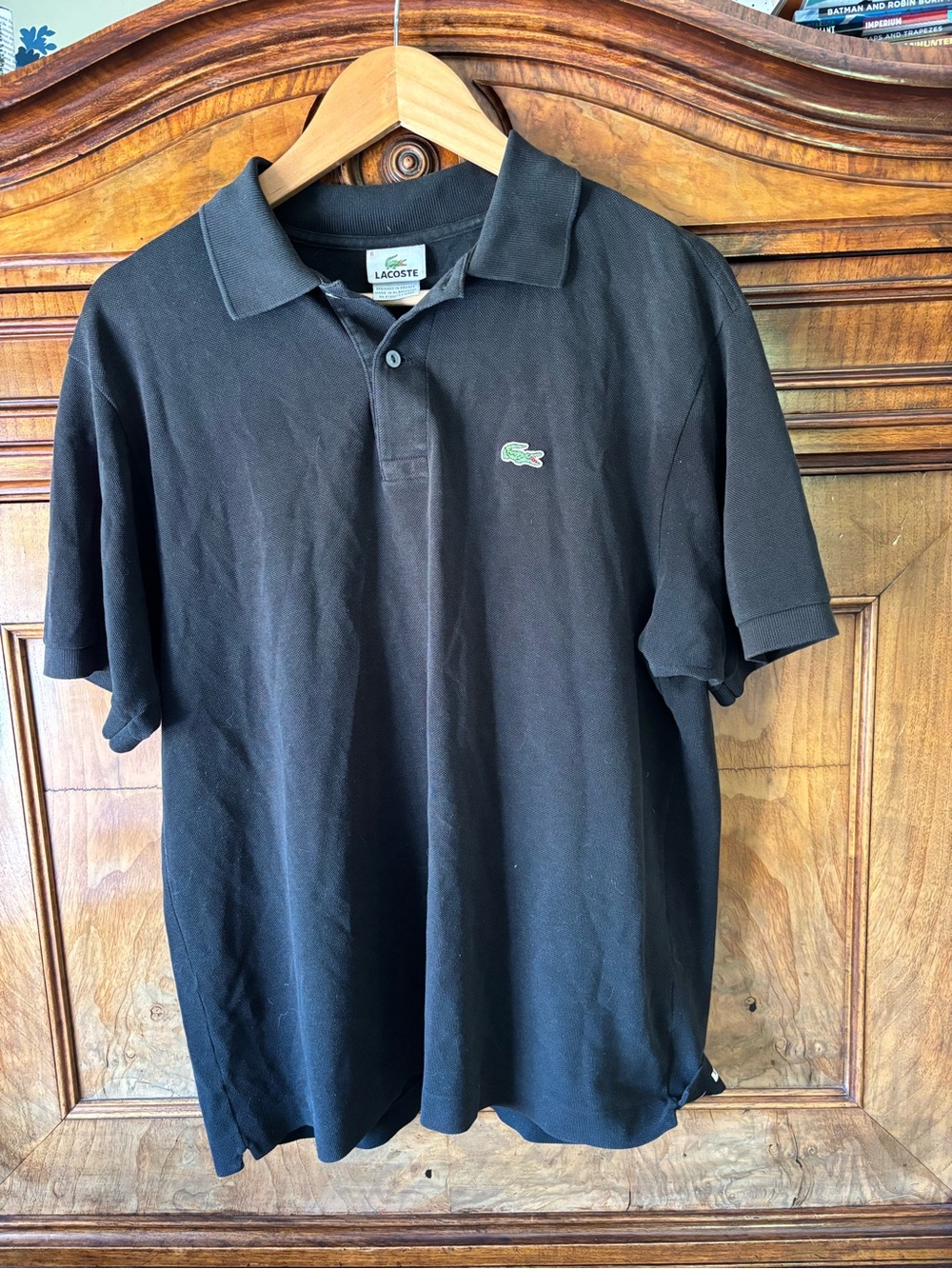 Lacoste Mens Black Piqué Cotton Polo Shirt Size 6 (L-XL) Preppy Back to School